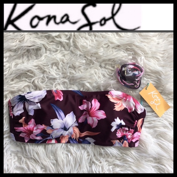 NWT Kona Sol Floral Bandeau Bikini Top - Picture 4 of 6